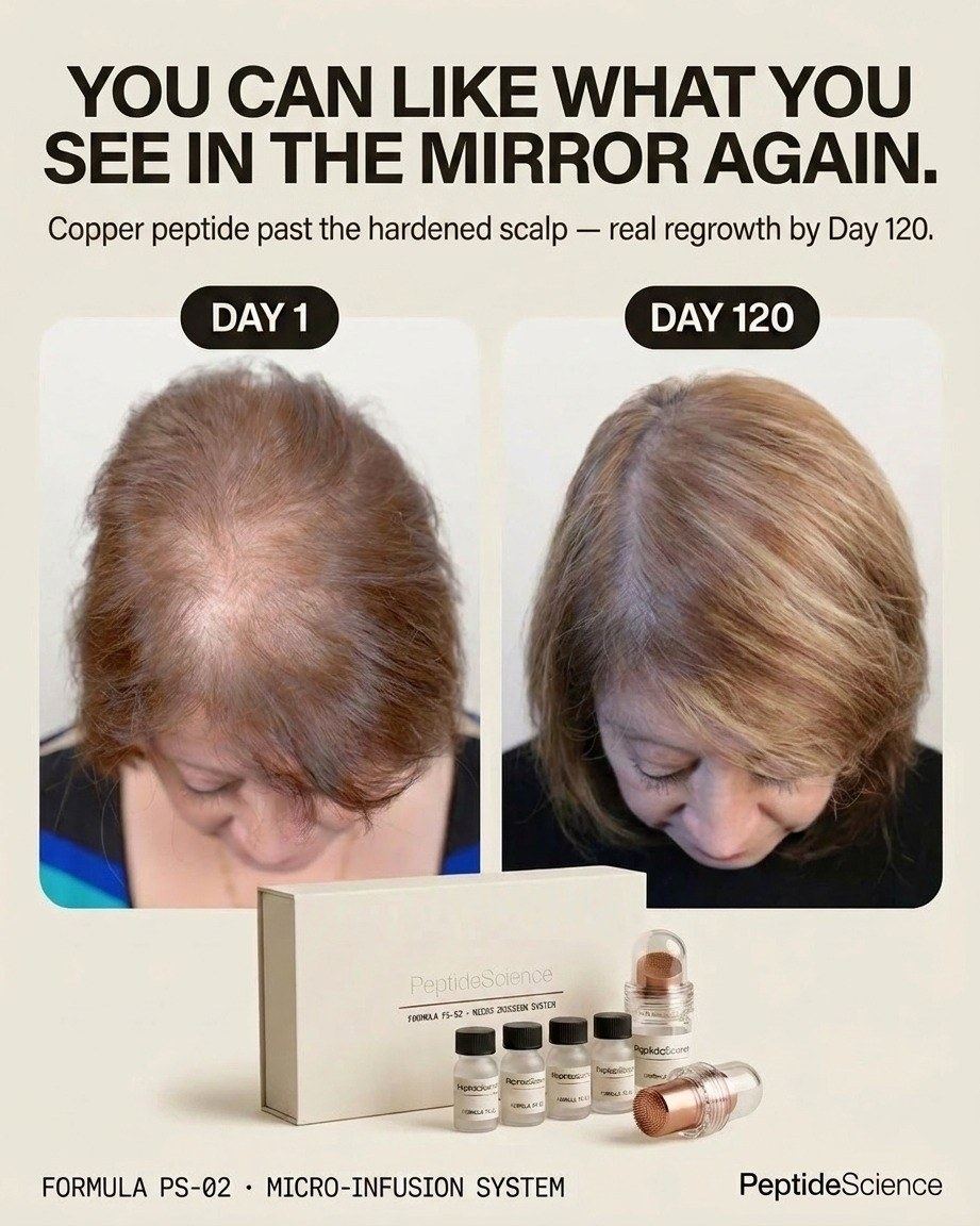 You can like what you see in the mirror again — real customer crown regrowth, day 1 to day 120
