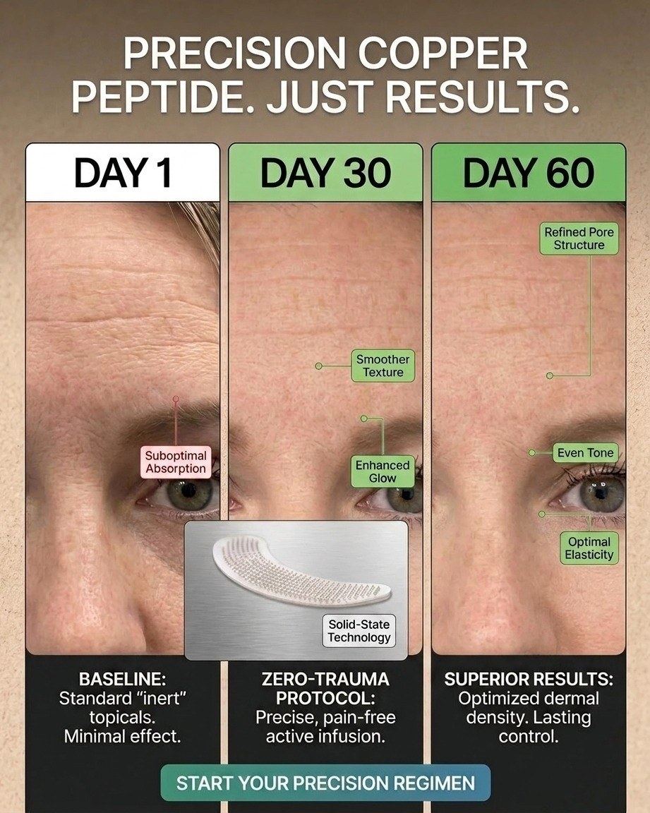 Precision copper peptide, just results — real client forehead lines, day 1 to day 60